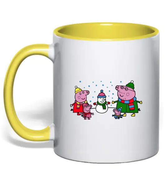 Чашка с цветной ручкой Сім'я зліпила сніговика Солнечно желтый фото