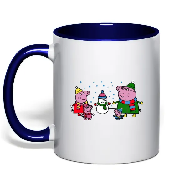 Чашка с цветной ручкой Сім'я зліпила сніговика Глубокий темно-синий фото