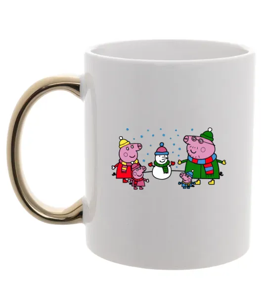 Чашка с цветной ручкой Сім'я зліпила сніговика Золото фото