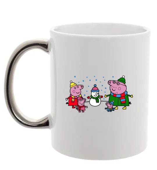 Чашка с цветной ручкой Сім'я зліпила сніговика Серебро фото