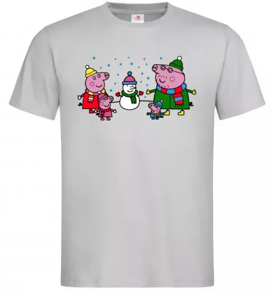 Мужская футболка Сім'я зліпила сніговика Серый фото