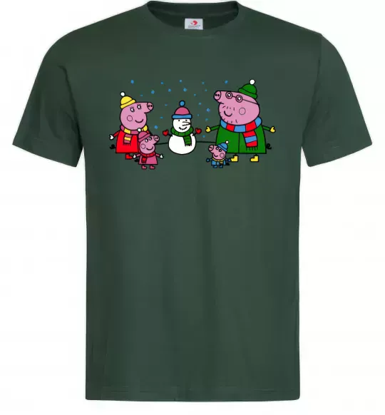 Мужская футболка Сім'я зліпила сніговика Темно-зеленый фото