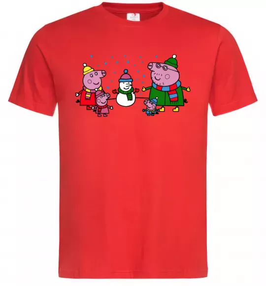 Мужская футболка Сім'я зліпила сніговика Красный фото