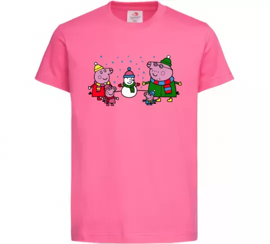 Детская футболка Сім'я зліпила сніговика Ярко-розовый фото