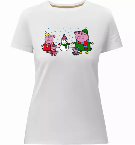 Жіноча преміум футболка Сім'я зліпила сніговика Білий фото