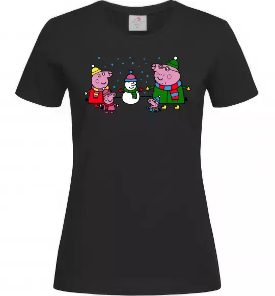 Жіноча футболка Сім'я зліпила сніговика Чорний фото