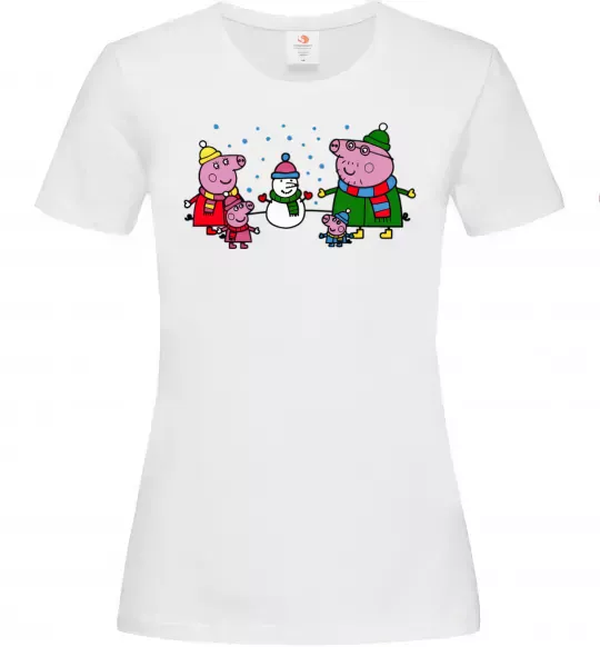 Жіноча футболка Сім'я зліпила сніговика Білий фото