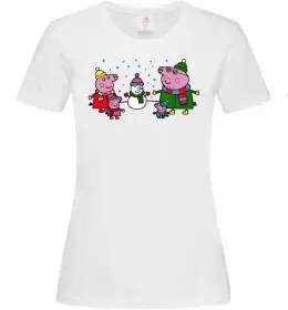 Женская футболка Сім'я зліпила сніговика Белый фото