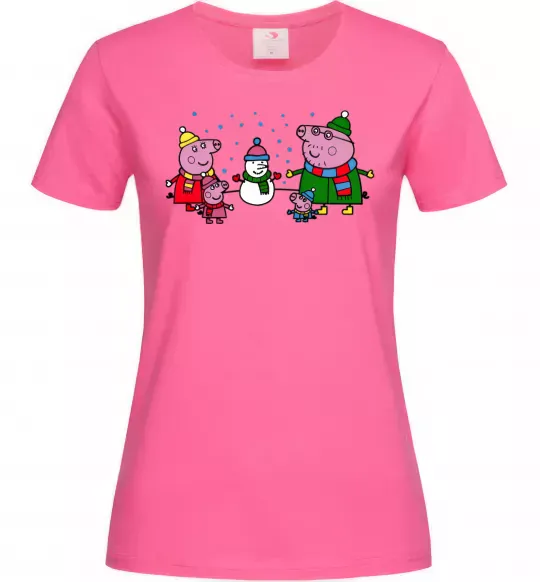 Жіноча футболка Сім'я зліпила сніговика Яскраво-рожевий фото