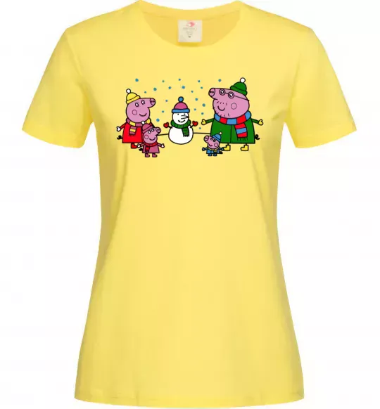 Жіноча футболка Сім'я зліпила сніговика Лимонний фото