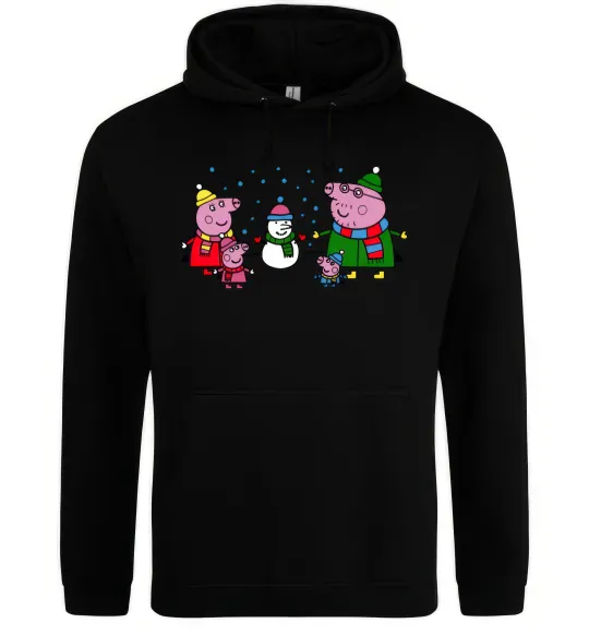 Мужская толстовка (худи) Сім'я зліпила сніговика Черный фото