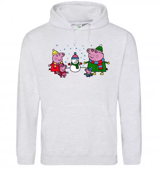 Мужская толстовка (худи) Сім'я зліпила сніговика Серый меланж фото