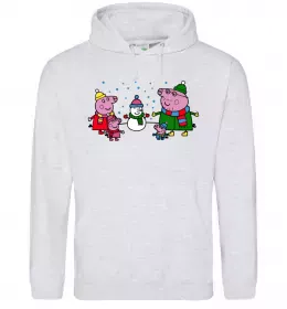 Мужская толстовка (худи) Сім'я зліпила сніговика Серый меланж фото