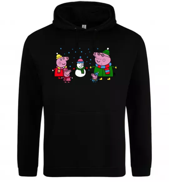 Женская толстовка (худи) Сім'я зліпила сніговика Черный фото