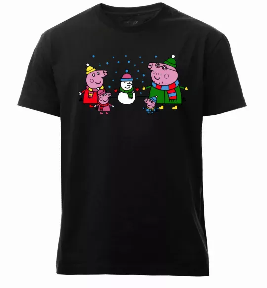 Мужская премиум футболка Сім'я зліпила сніговика Черный фото