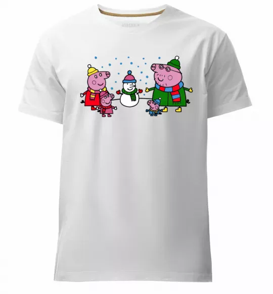 Мужская премиум футболка Сім'я зліпила сніговика Белый фото