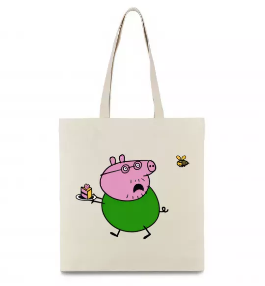 Эко-сумка Папа Свин і тортик Бежевый фото