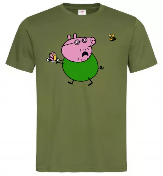 Мужская футболка Папа Свин і тортик Оливковый фото