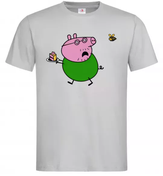 Мужская футболка Папа Свин і тортик Серый фото