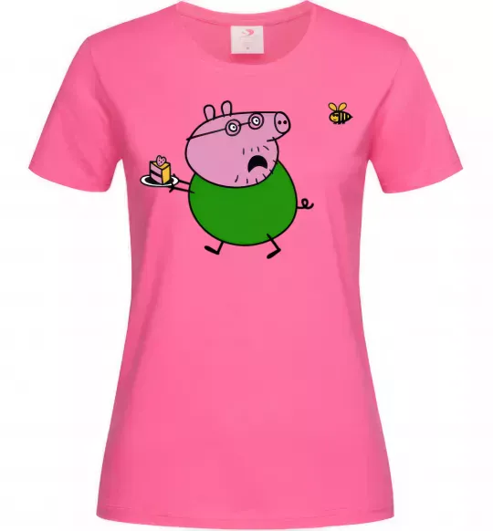 Женская футболка Папа Свин і тортик Ярко-розовый фото