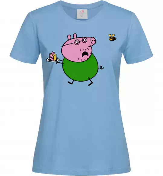 Женская футболка Папа Свин і тортик Голубой фото