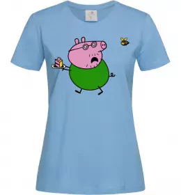 Женская футболка Папа Свин і тортик Голубой фото