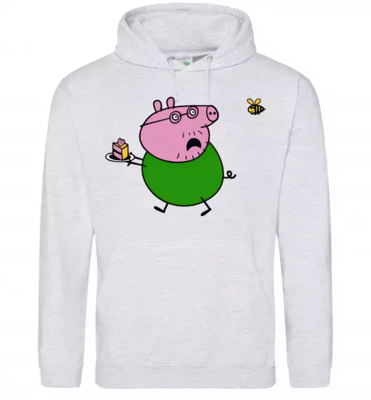 Чоловіча толстовка (худі) Папа Свин і тортик Сірий меланж фото