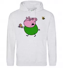 Мужская толстовка (худи) Папа Свин і тортик Серый меланж фото