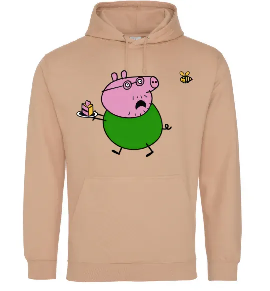 Чоловіча толстовка (худі) Папа Свин і тортик Пісочний фото