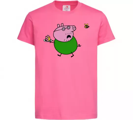 Детская футболка Папа Свин і тортик Ярко-розовый фото