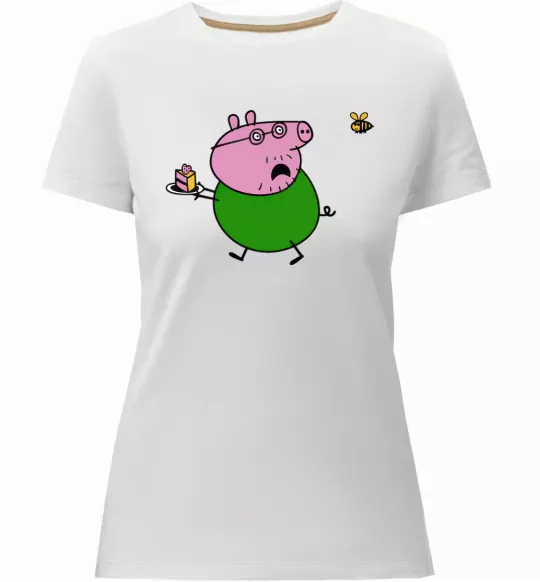 Жіноча преміум футболка Папа Свин і тортик Білий фото