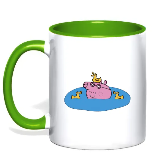 Чашка с цветной ручкой Папа Свин і качечки Лаймовый фото