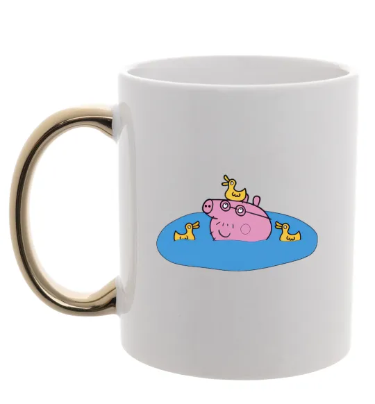 Чашка с цветной ручкой Папа Свин і качечки Золото фото