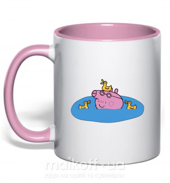 Чашка с цветной ручкой Папа Свин и уточки Нежно розовый фото