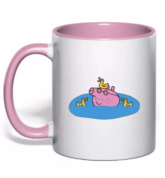 Чашка с цветной ручкой Папа Свин і качечки Нежно розовый фото