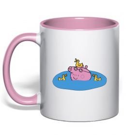 Чашка с цветной ручкой Папа Свин і качечки
