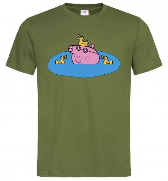Мужская футболка Папа Свин і качечки Оливковый фото
