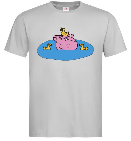 Мужская футболка Папа Свин і качечки Серый фото