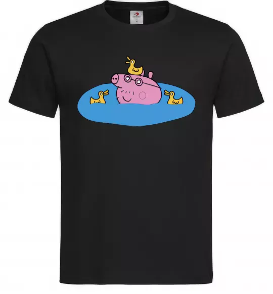 Мужская футболка Папа Свин і качечки Черный фото