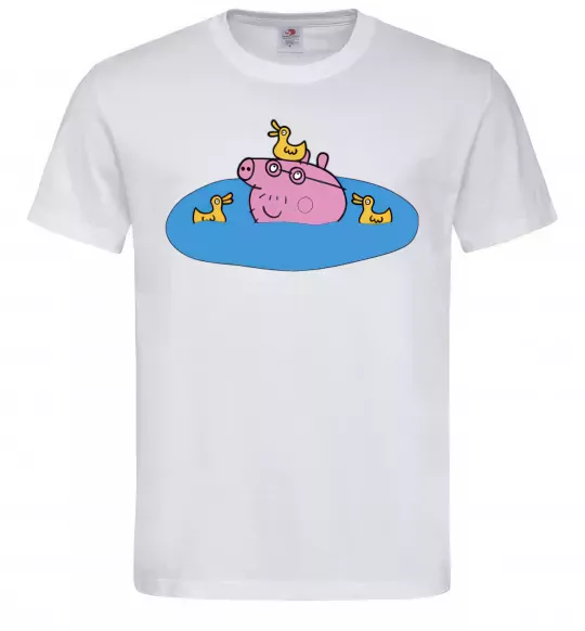 Мужская футболка Папа Свин і качечки Белый фото