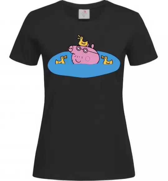 Жіноча футболка Папа Свин і качечки Чорний фото