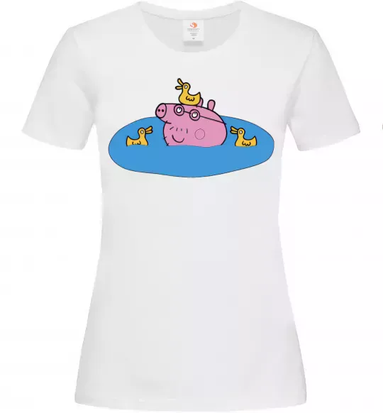 Жіноча футболка Папа Свин і качечки Білий фото
