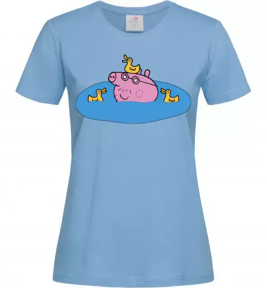 Жіноча футболка Папа Свин і качечки Блакитний фото