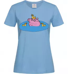 Женская футболка Папа Свин і качечки Голубой фото