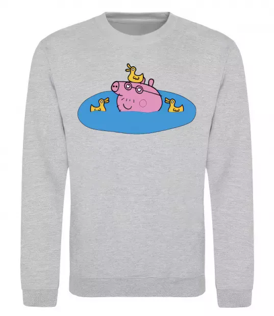 Свитшот Папа Свин і качечки Серый меланж фото
