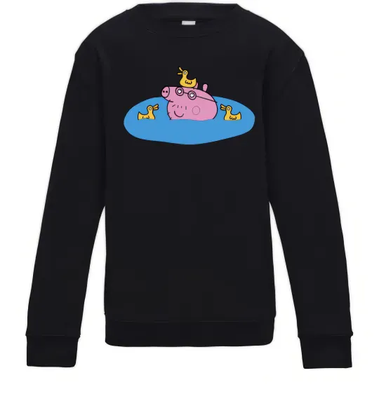 Детский Свитшот Папа Свин і качечки Черный фото