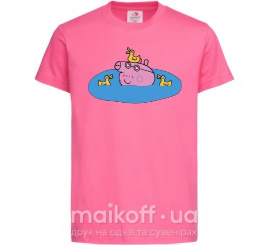 Дитяча футболка Папа Свин и уточки Яскраво-рожевий фото