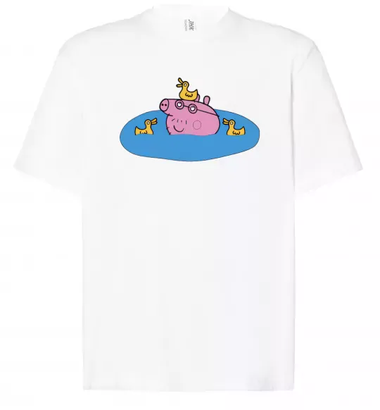 Футболка Оверсайз Папа Свин і качечки Белый фото
