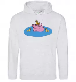 Мужская толстовка (худи) Папа Свин і качечки Серый меланж фото