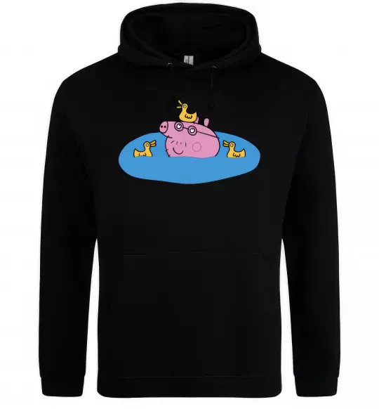 Женская толстовка (худи) Папа Свин і качечки Черный фото